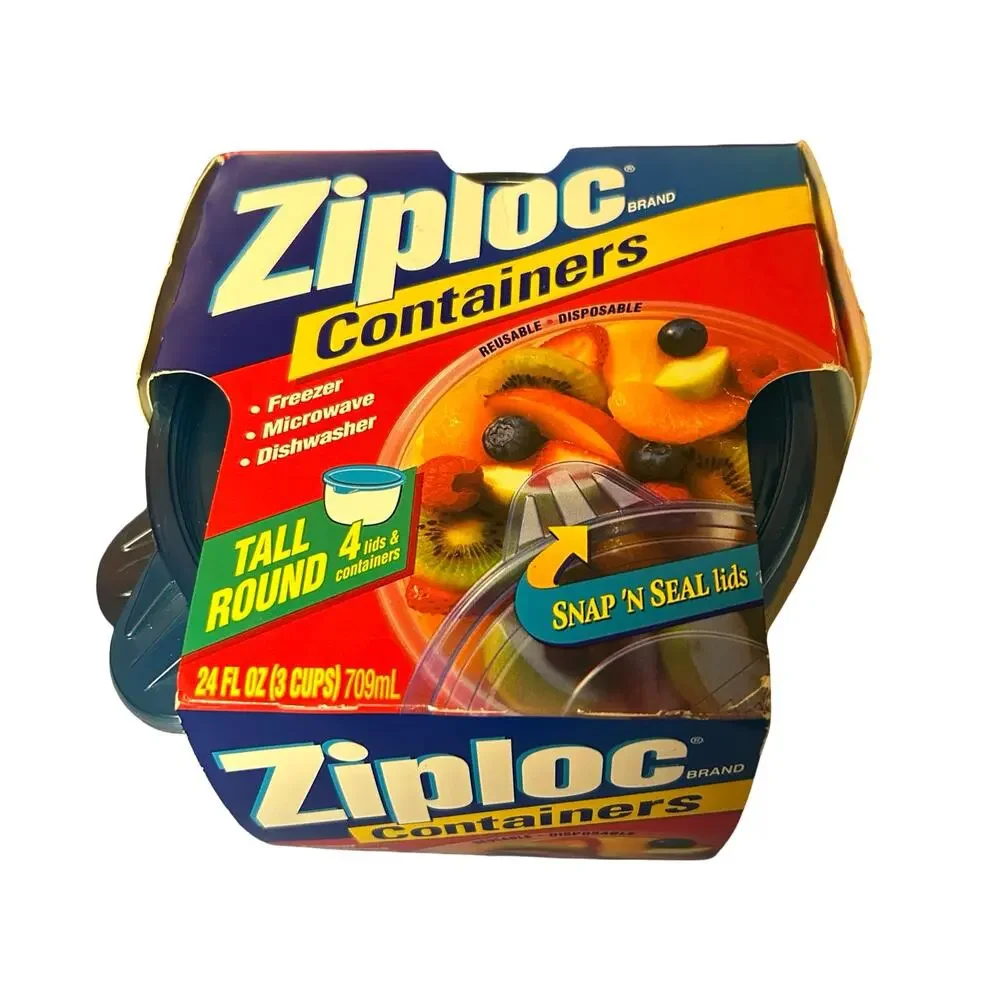 Ziploc Vintage 1998 Tall Round Containers 4 ct. 3 Cups OR 24fl oz Snap N' Seal